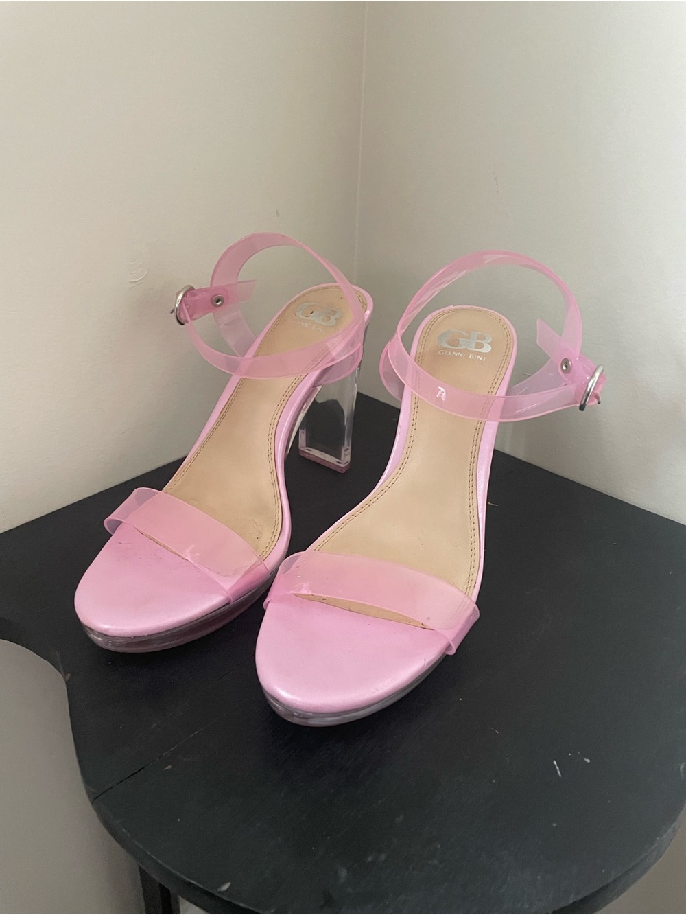 Gianni Bini Pink Clear Block Heel Sandals